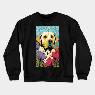 Labrador Retriever Dog Vibrant Tropical Flower Tall Retro Vintage Digital Pop Art Portrait Crewneck Sweatshirt